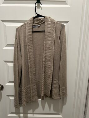 jason maxwell Taupe Open-Front Knit Cardigan with Textured Trim